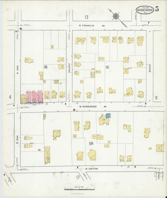 Sanborn Fire Insurance Map from Ridgewood, Bergen County, New Jersey (1916), Sheet #0005 - Historic Sanborn Fire Insurance Map Print, vintage old map wall art, antique decor, genealogy gift, New Jersey New Jersey map