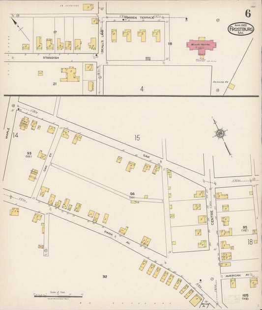 Sanborn Fire Insurance Map from Frostburg, Allegany County, Maryland (1922), Sheet #0006 - Historic Sanborn Fire Insurance Map Print, vintage old map wall art