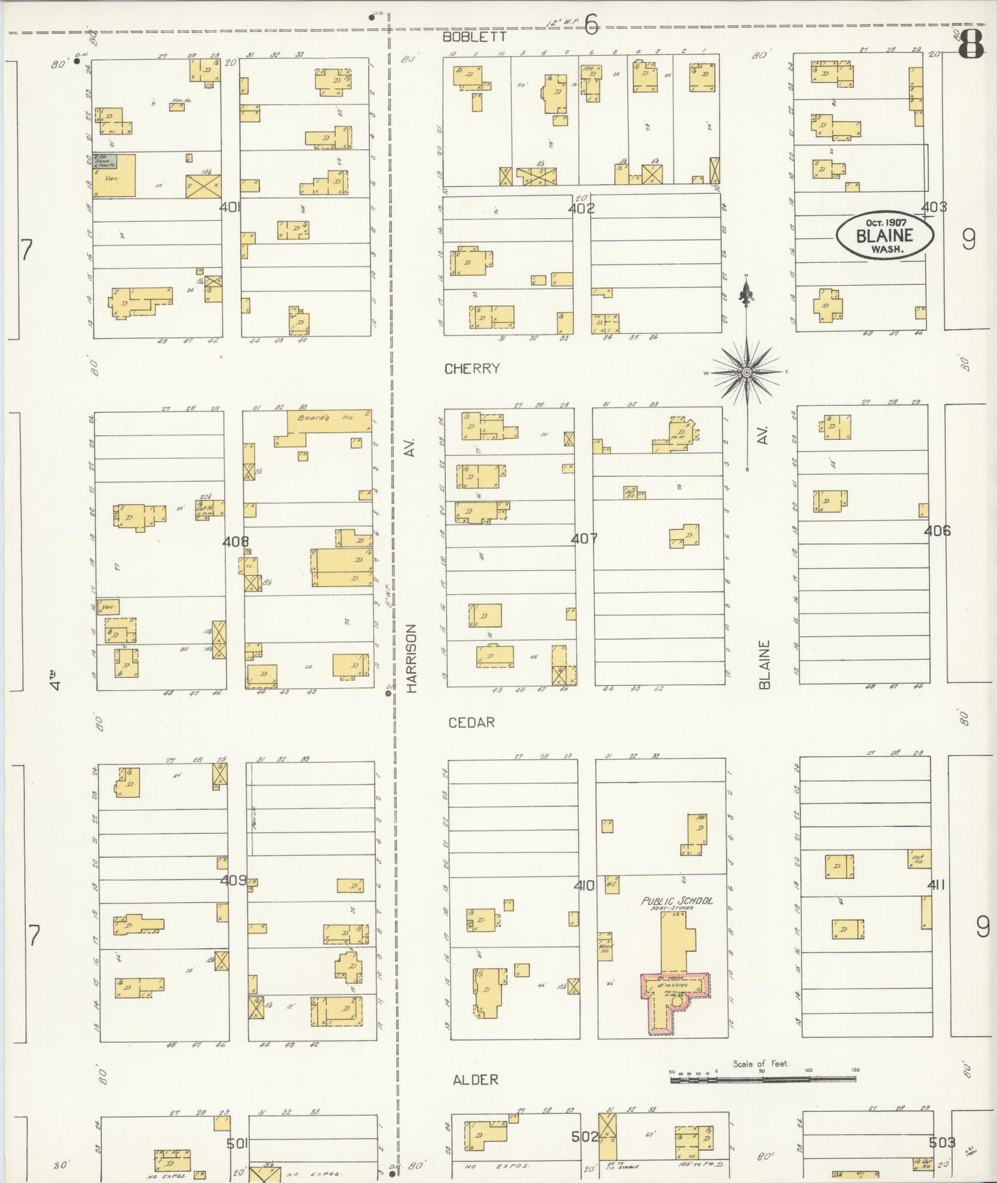 Sanborn Fire Insurance Map from Blaine, Whatcom County, Washington (1907), Sheet #0008 - Complete Map Set gallery image, historic Sanborn map, vintage wall art, Washington Washington