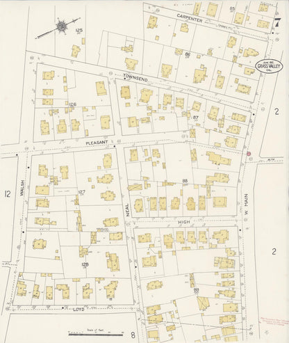 Sanborn Fire Insurance Map from Grass Valley, Nevada County, California (1912), Sheet #0007 - Complete Map Set gallery image, historic Sanborn map, vintage wall art, California California