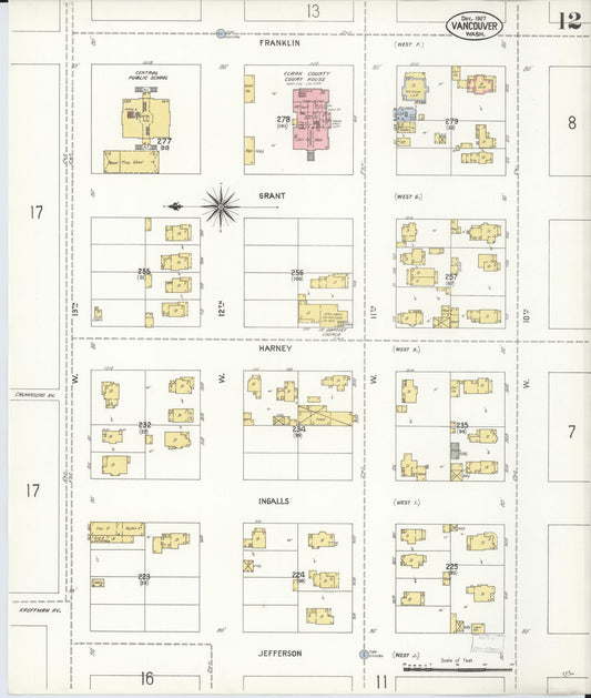Sanborn Fire Insurance Map from Vancouver, Clark County, Washington (1907), Sheet #0012 - Historic Sanborn Fire Insurance Map Print, vintage old map wall art, antique decor, genealogy gift, Washington Washington map