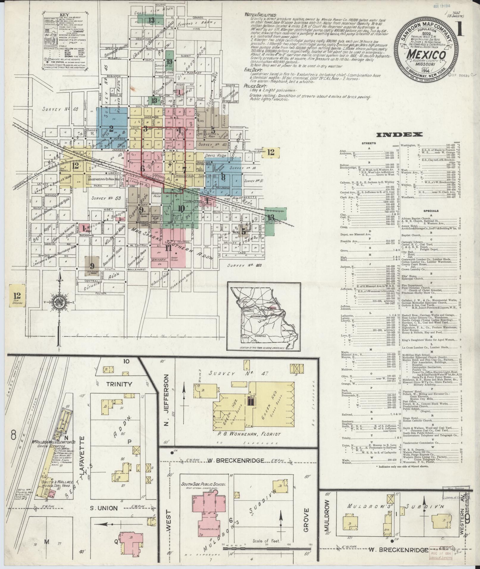 Sanborn Fire Insurance Map from Mexico, Audrain County, Missouri. (1914) – Historic Sanborn Fire Insurance Map Print