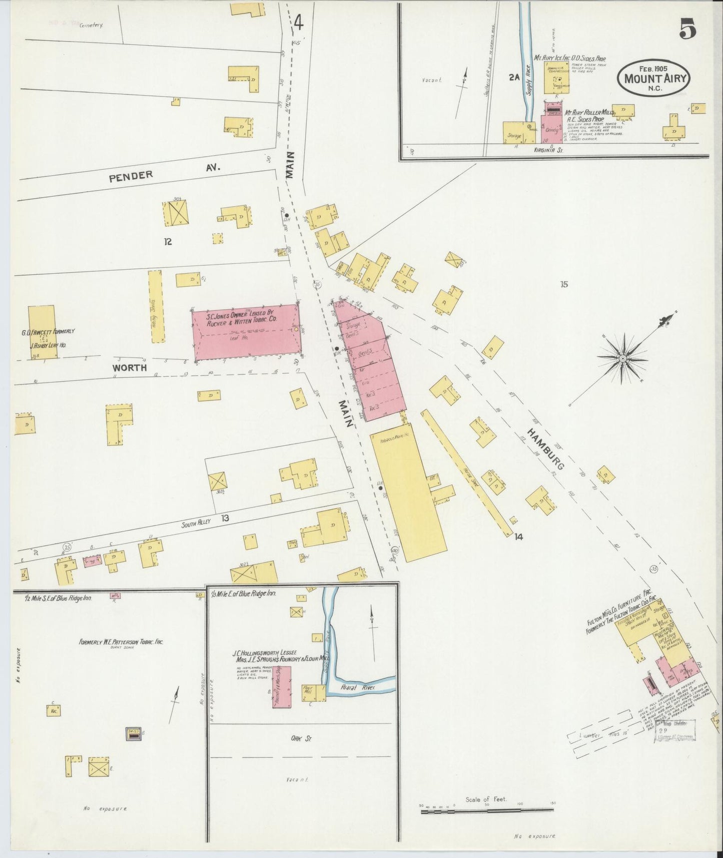 Sanborn Fire Insurance Map from Mount Airy, Surry County, North Carolina (1905), Sheet #0005 - Complete Map Set gallery image, historic Sanborn map, vintage wall art, North Carolina North Carolina