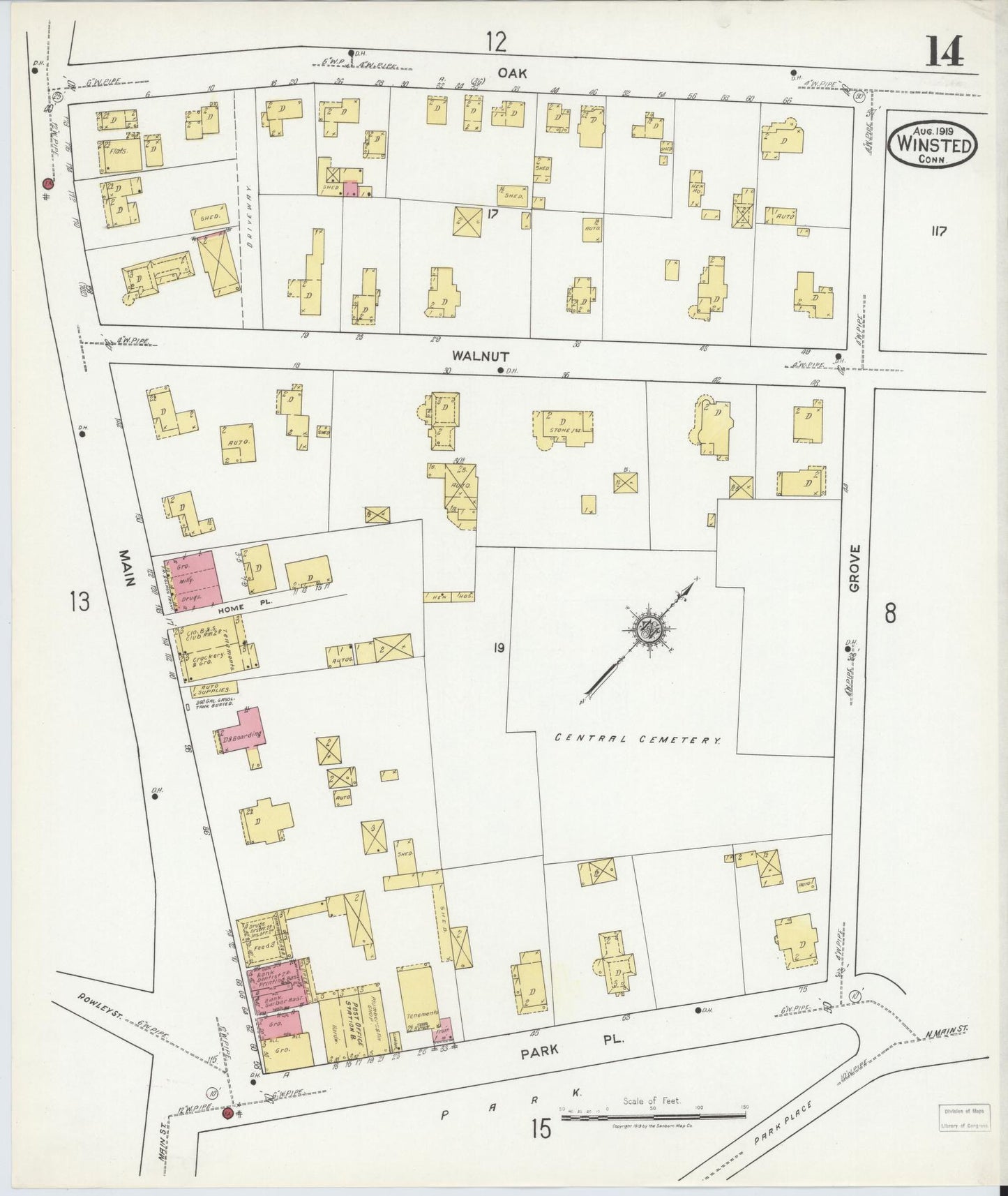 Sanborn Fire Insurance Map from Winsted, Litchfield County, Connecticut (1919), Sheet #0014 - Historic Sanborn Fire Insurance Map Print, vintage old map wall art, antique decor, genealogy gift, Connecticut Connecticut map