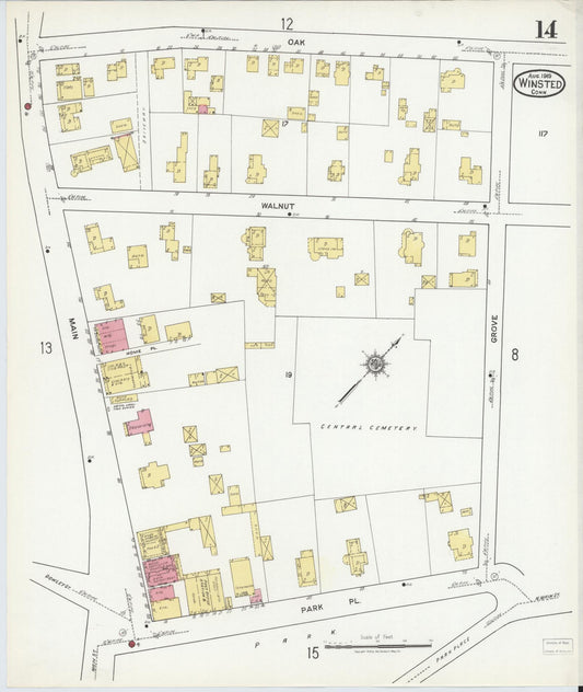 Sanborn Fire Insurance Map from Winsted, Litchfield County, Connecticut (1919), Sheet #0014 - Historic Sanborn Fire Insurance Map Print, vintage old map wall art, antique decor, genealogy gift, Connecticut Connecticut map
