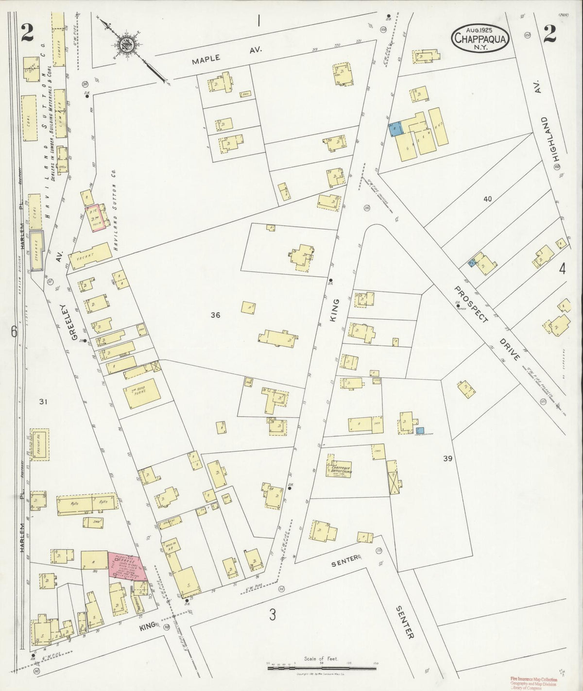 Sanborn Fire Insurance Map from Chappaqua, Westchester County, New York (1925), Sheet #0002 - Historic Sanborn Fire Insurance Map Print, vintage old map wall art, antique decor, genealogy gift, New York New York map
