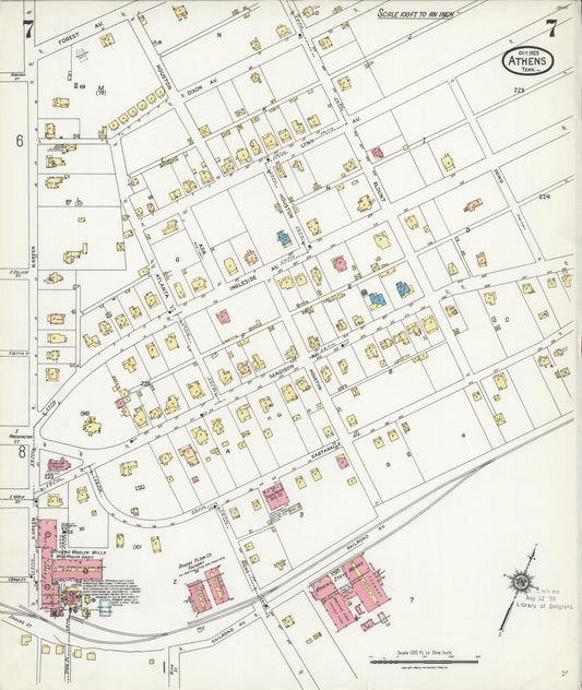 Sanborn Fire Insurance Map from Athens, McMinn County, Tennessee (1925), Sheet #0007 - Historic Sanborn Fire Insurance Map Print, vintage old map wall art, antique decor, genealogy gift, Tennessee Tennessee map