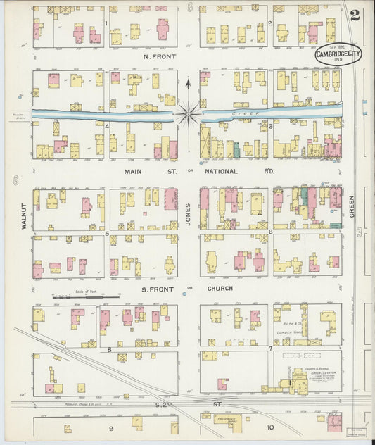 Sanborn Fire Insurance Map from Cambridge City, Wayne County, Indiana (1892), Sheet #0002 - Historic Sanborn Fire Insurance Map Print, vintage old map wall art, antique decor, genealogy gift, Indiana Indiana map