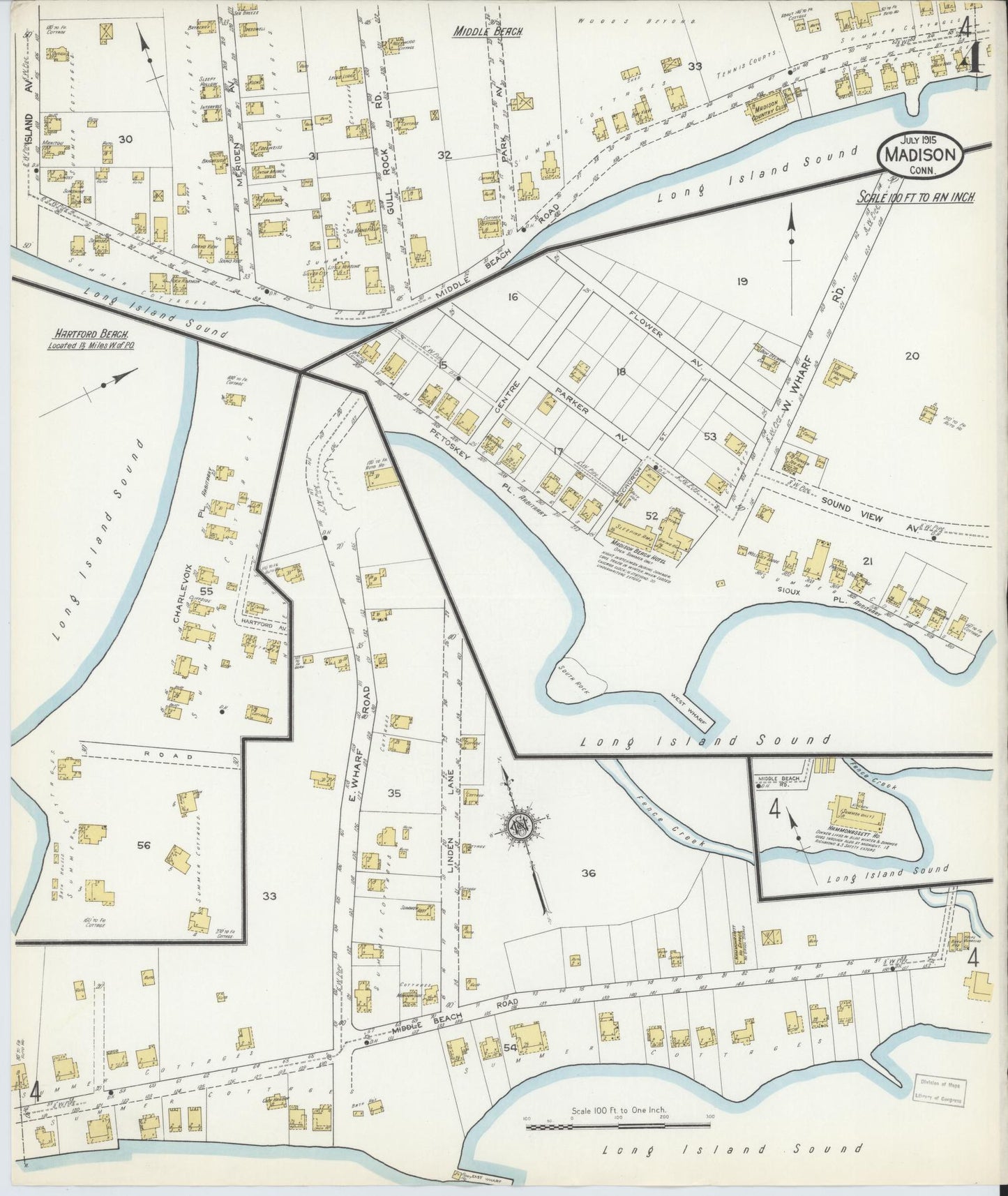 Sanborn Fire Insurance Map from Madison, New Haven County, Connecticut (1915), Sheet #0004 - Complete Map Set gallery image, historic Sanborn map, vintage wall art, Connecticut Connecticut