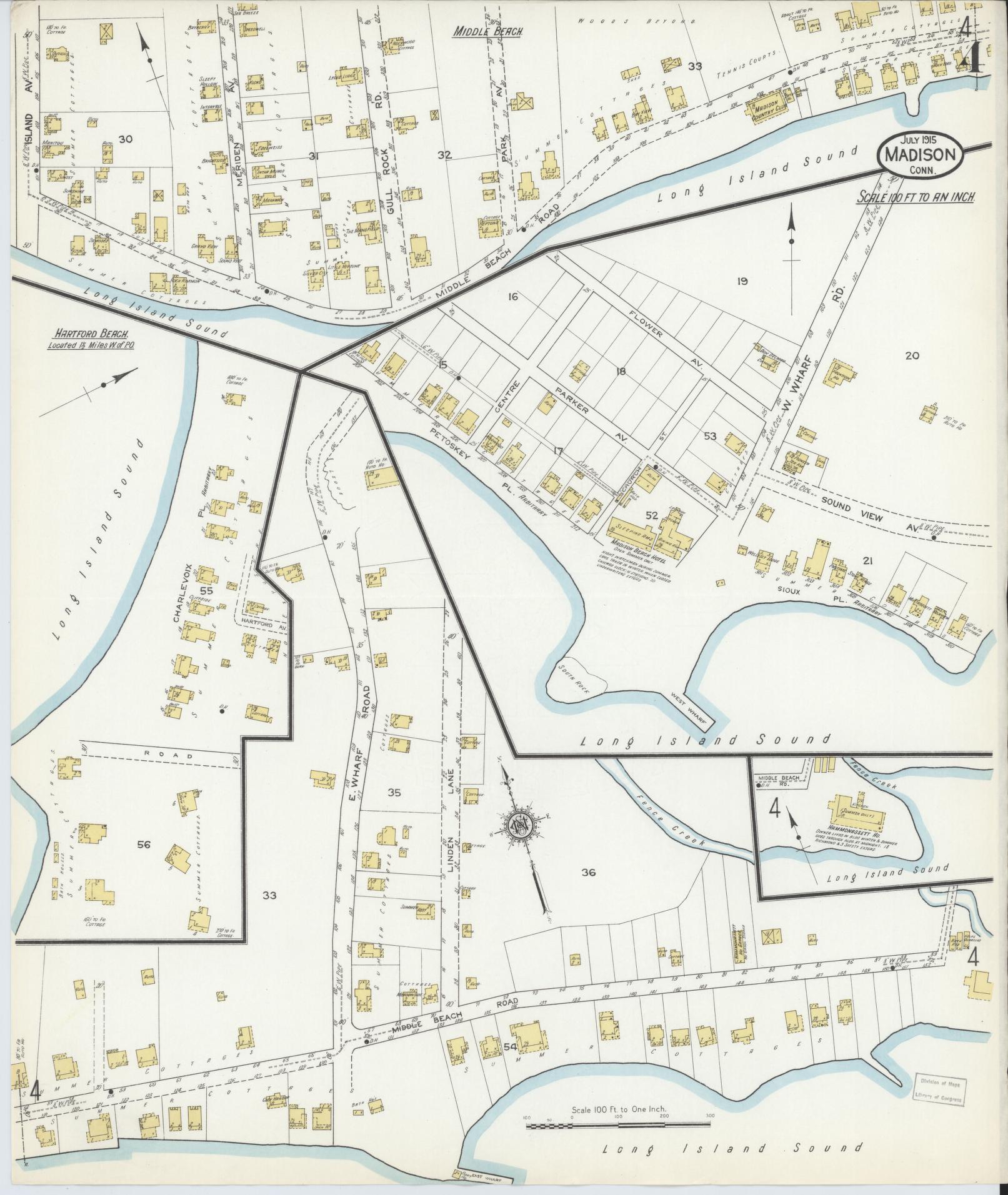 Sanborn Fire Insurance Map from Madison, New Haven County, Connecticut (1915), Sheet #0004 - Complete Map Set gallery image, historic Sanborn map, vintage wall art, Connecticut Connecticut