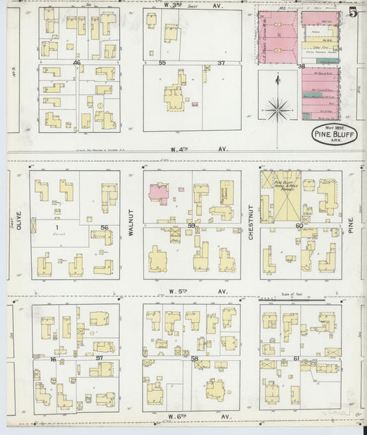 Sanborn Fire Insurance Map from Pine Bluff, Jefferson County, Arkansas (1892), Sheet #0005 - Historic Sanborn Fire Insurance Map Print, vintage old map wall art, antique decor, genealogy gift, Arkansas Arkansas map