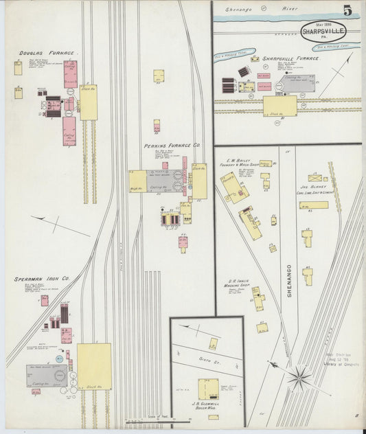 Sanborn Fire Insurance Map from Sharpsville, Mercer County, Pennsylvania (1895), Sheet #0005 - Historic Sanborn Fire Insurance Map Print, vintage old map wall art, antique decor, genealogy gift, Pennsylvania Pennsylvania map
