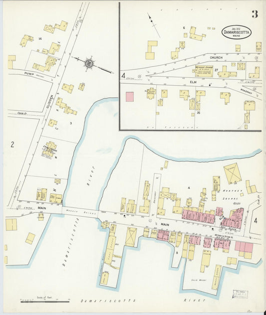 Sanborn Fire Insurance Map from Damariscotta, Lincoln County, Maine (1912), Sheet #0003 - Historic Sanborn Fire Insurance Map Print, vintage old map wall art, antique decor, genealogy gift, Maine Maine map