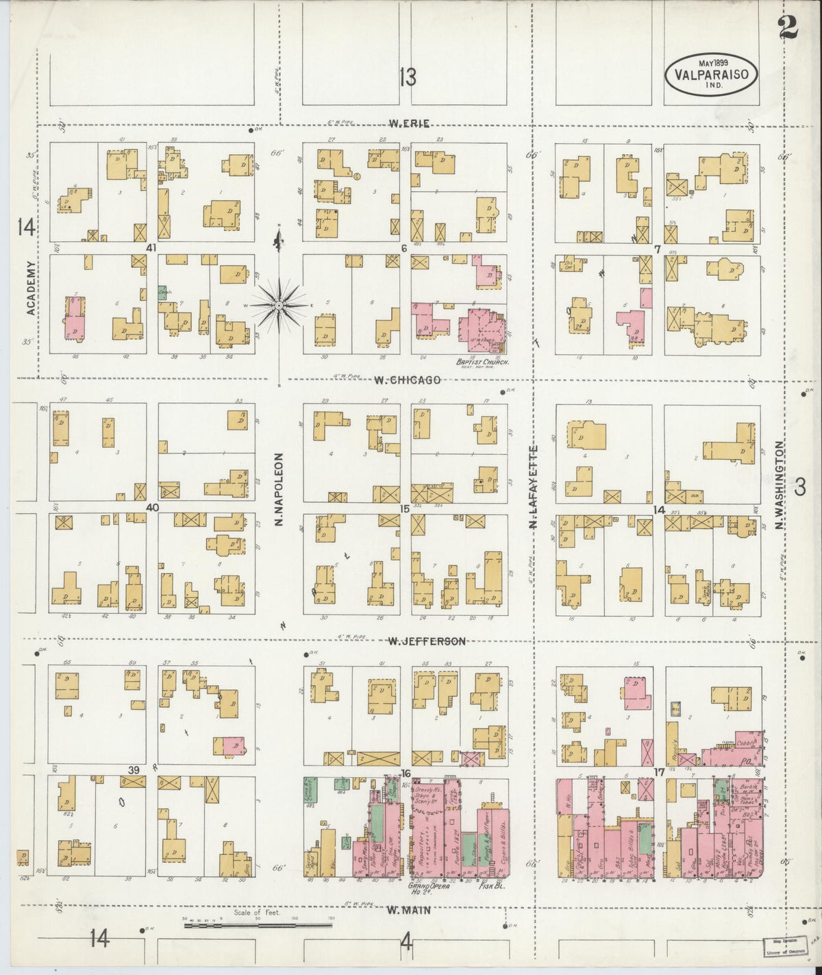 Sanborn Fire Insurance Map from Valparaiso, Porter County, Indiana (1899), Sheet #0002 - Historic Sanborn Fire Insurance Map Print, vintage old map wall art, antique decor, genealogy gift, Indiana Indiana map
