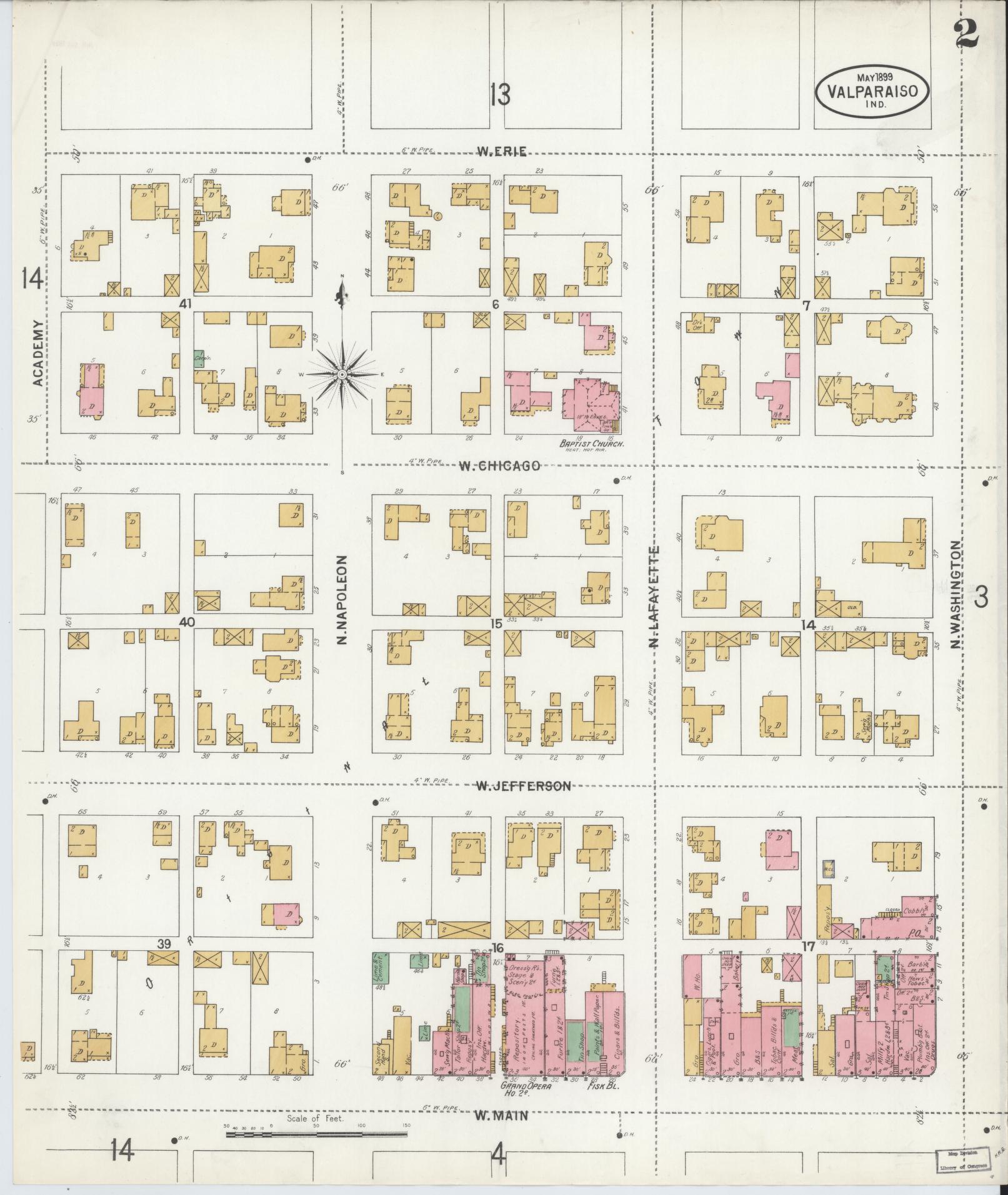 Sanborn Fire Insurance Map from Valparaiso, Porter County, Indiana (1899), Sheet #0002 - Historic Sanborn Fire Insurance Map Print, vintage old map wall art, antique decor, genealogy gift, Indiana Indiana map
