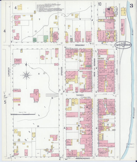 Sanborn Fire Insurance Map from Cape Girardeau, Cape Girardeau County, Missouri (1900), Sheet #0003 - Historic Sanborn Fire Insurance Map Print, vintage old map wall art, antique decor, genealogy gift, Missouri Missouri map