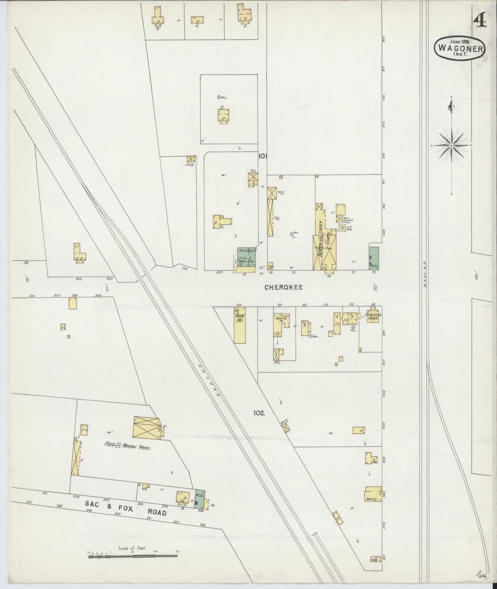 Sanborn Fire Insurance Map from Wagoner, Wagoner County, Oklahoma (1896), Sheet #0004 - Complete Map Set gallery image, historic Sanborn map, vintage wall art, Oklahoma Oklahoma
