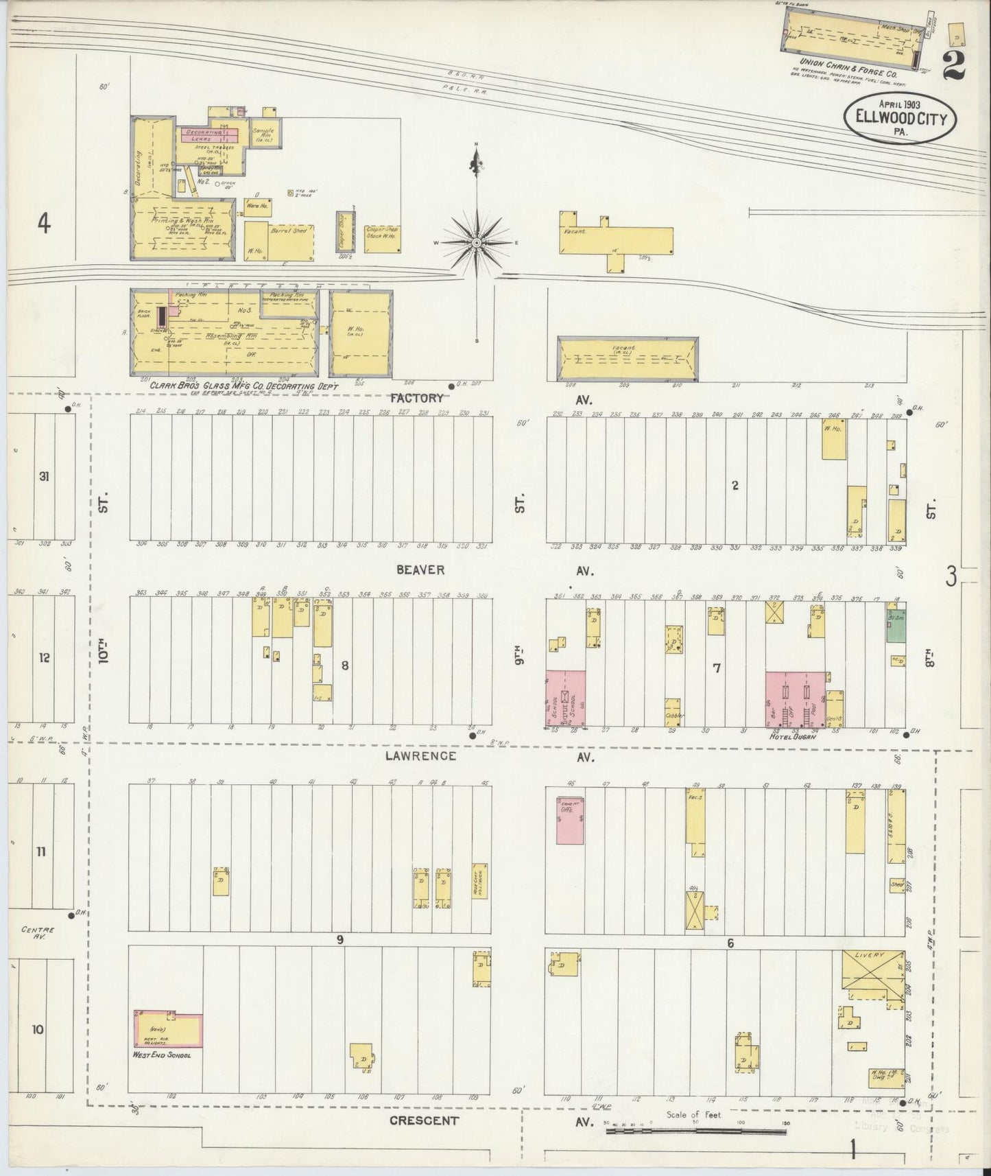 Sanborn Fire Insurance Map from Ellwood City, Lawrence County, Pennsylvania (1903), Sheet #0002 - Historic Sanborn Fire Insurance Map Print, vintage old map wall art, antique decor, genealogy gift, Pennsylvania Pennsylvania map