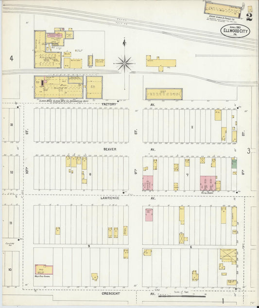 Sanborn Fire Insurance Map from Ellwood City, Lawrence County, Pennsylvania (1903), Sheet #0002 - Historic Sanborn Fire Insurance Map Print, vintage old map wall art, antique decor, genealogy gift, Pennsylvania Pennsylvania map