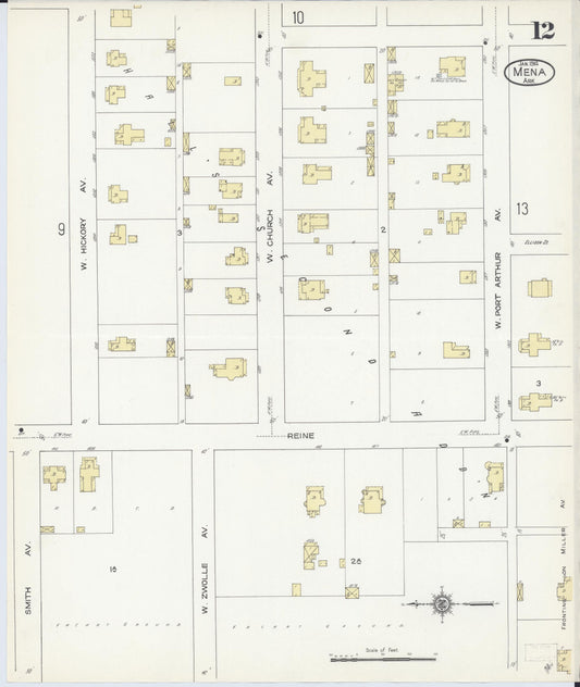Sanborn Fire Insurance Map from Mena, Polk County, Arkansas (1914), Sheet #0012 - Historic Sanborn Fire Insurance Map Print, vintage old map wall art, antique decor, genealogy gift, Arkansas Arkansas map