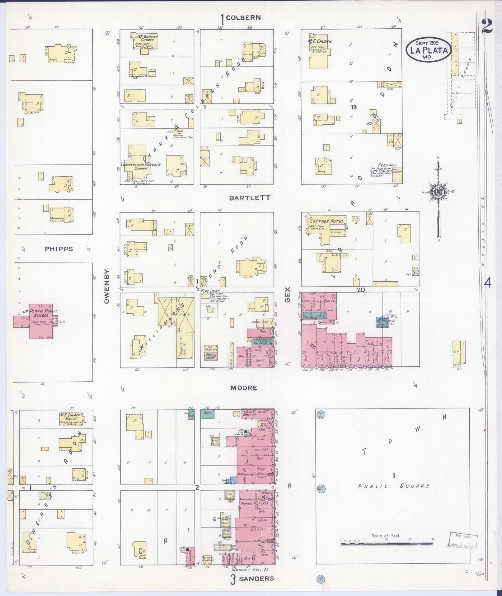 Sanborn Fire Insurance Map from La Plata, Macon County, Missouri (1909), Sheet #0002 - Historic Sanborn Fire Insurance Map Print, vintage old map wall art, antique decor, genealogy gift, Missouri Missouri map