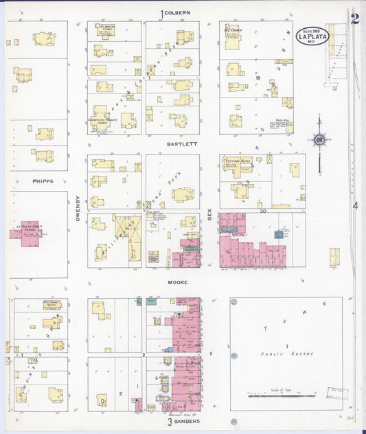 Sanborn Fire Insurance Map from La Plata, Macon County, Missouri (1909), Sheet #0002 - Historic Sanborn Fire Insurance Map Print, vintage old map wall art, antique decor, genealogy gift, Missouri Missouri map
