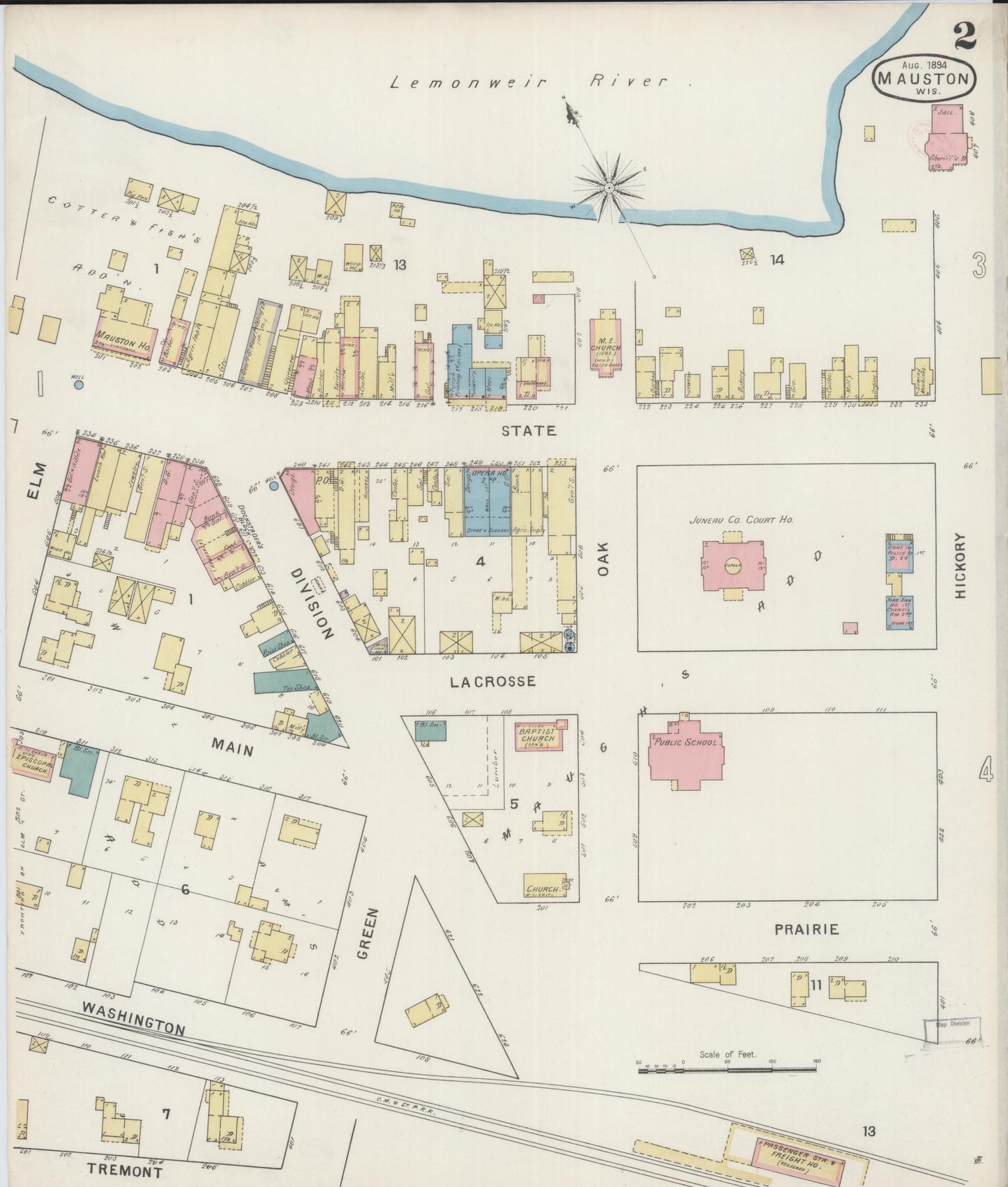 Sanborn Fire Insurance Map from Mauston, Juneau County, Wisconsin (1894), Sheet #0002 - Complete Map Set gallery image, historic Sanborn map, vintage wall art, Wisconsin Wisconsin