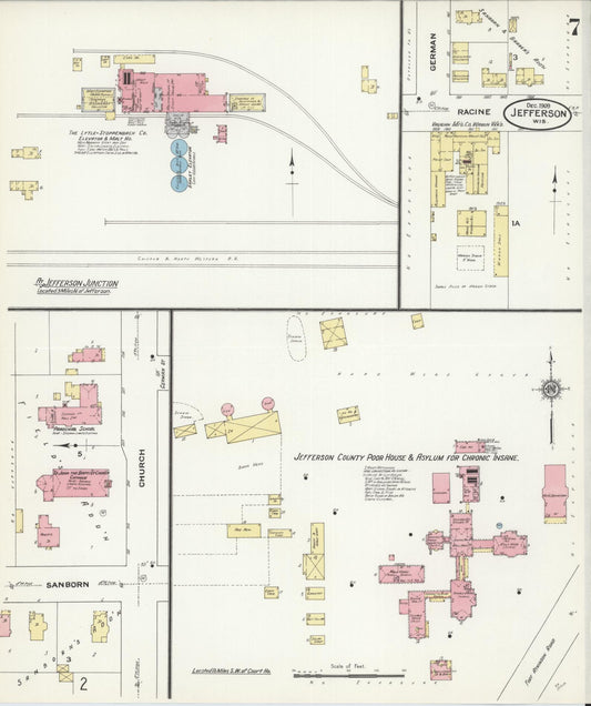 Sanborn Fire Insurance Map from Jefferson, Jefferson County, Wisconsin (1909), Sheet #0007 - Historic Sanborn Fire Insurance Map Print, vintage old map wall art, antique decor, genealogy gift, Wisconsin Wisconsin map