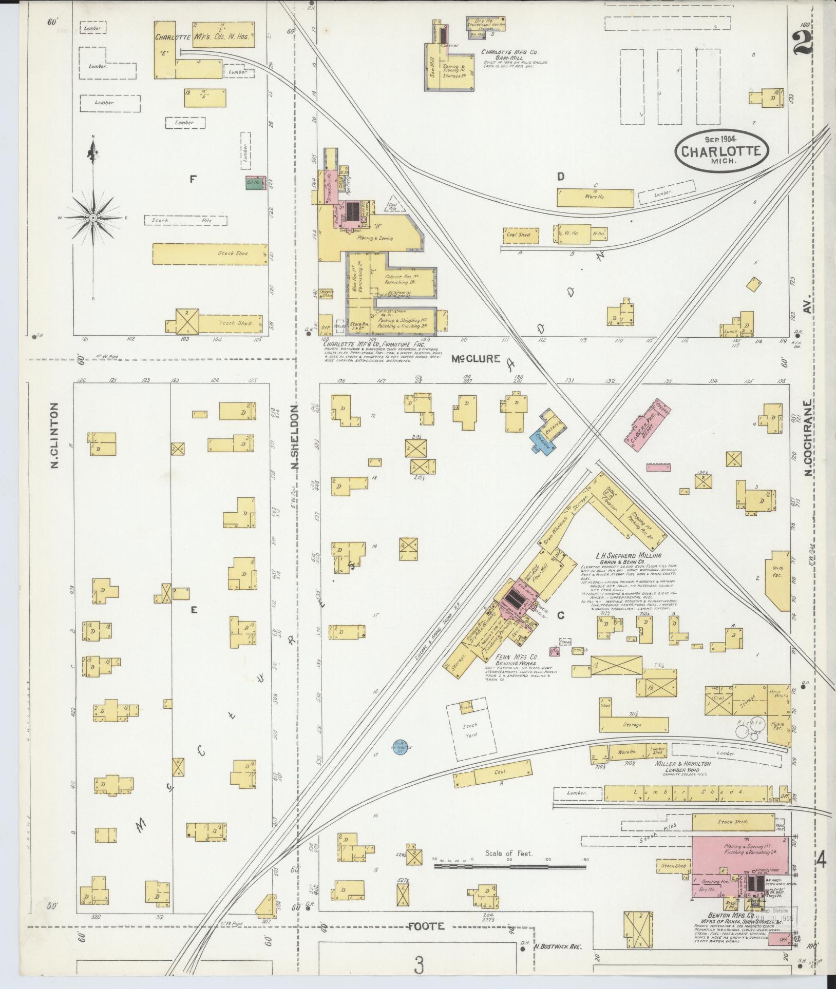 Sanborn Fire Insurance Map from Charlotte, Eaton County, Michigan (1904), Sheet #0002 - Historic Sanborn Fire Insurance Map Print, vintage old map wall art, antique decor, genealogy gift, Michigan Michigan map