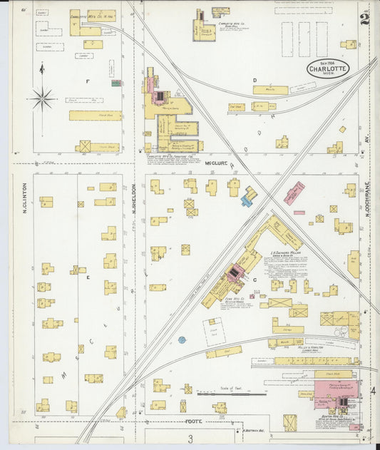 Sanborn Fire Insurance Map from Charlotte, Eaton County, Michigan (1904), Sheet #0002 - Historic Sanborn Fire Insurance Map Print, vintage old map wall art, antique decor, genealogy gift, Michigan Michigan map