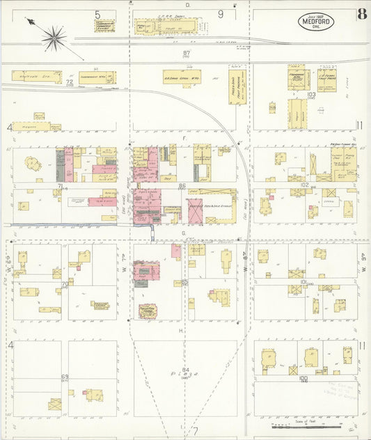 Sanborn Fire Insurance Map from Medford, Jackson County, Oregon (1907), Sheet #0008 - Historic Sanborn Fire Insurance Map Print, vintage old map wall art, antique decor, genealogy gift, Oregon Oregon map