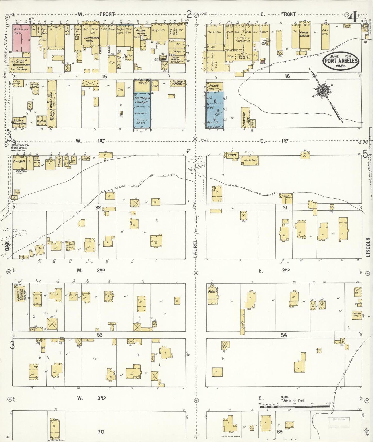 Sanborn Fire Insurance Map from Port Angeles, Clallam County, Washington (1911), Sheet #0004 - Complete Map Set gallery image, historic Sanborn map, vintage wall art, Washington Washington