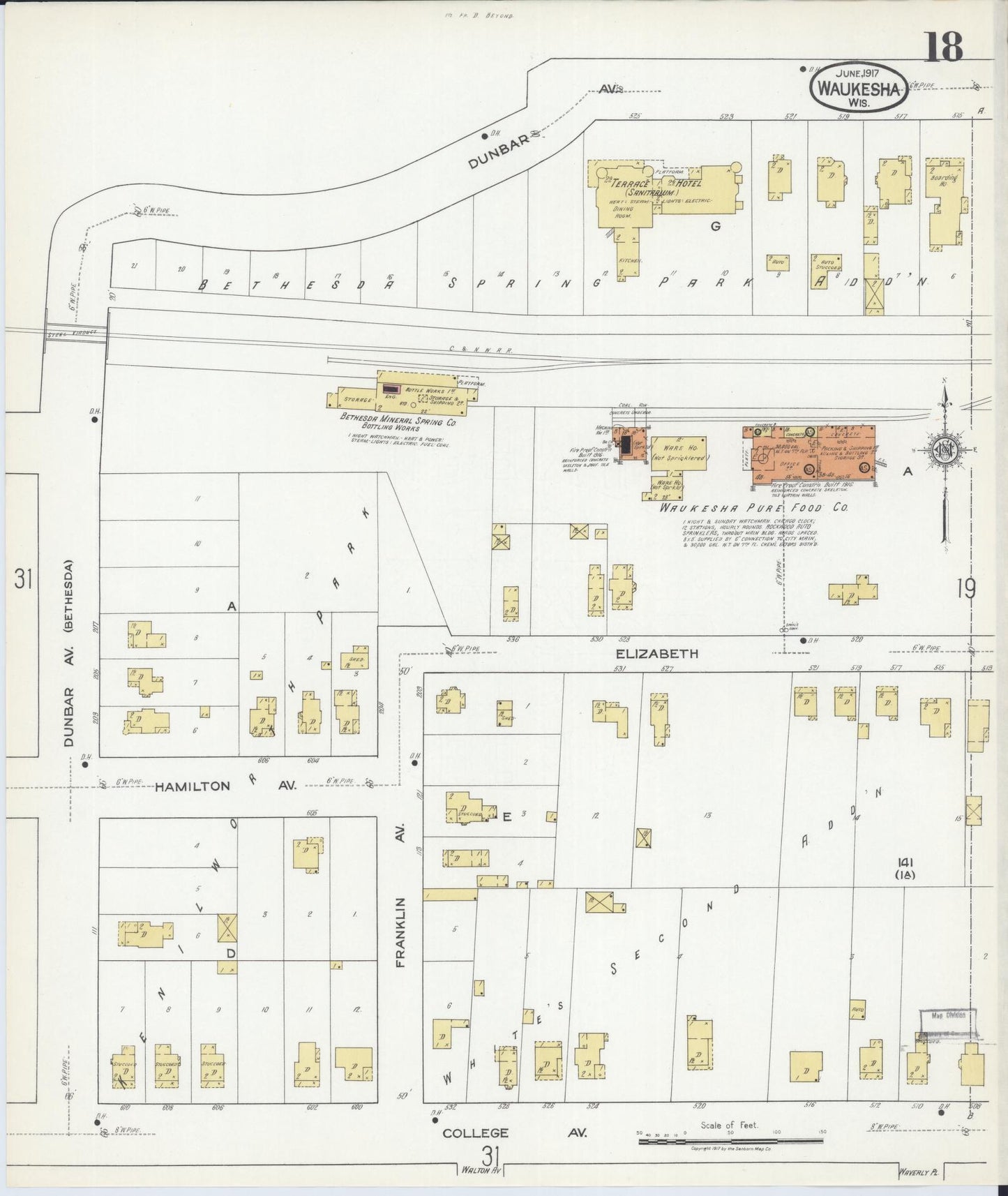 Sanborn Fire Insurance Map from Waukesha, Waukesha County, Wisconsin (1917), Sheet #0018 - Complete Map Set gallery image, historic Sanborn map, vintage wall art, Wisconsin Wisconsin