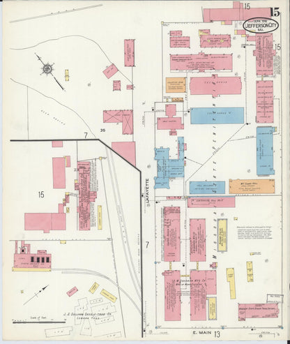 Sanborn Fire Insurance Map from Jefferson City, Cole County, Missouri (1916), Sheet #0015 - Historic Sanborn Fire Insurance Map Print, vintage old map wall art, antique decor, genealogy gift, Missouri Missouri map