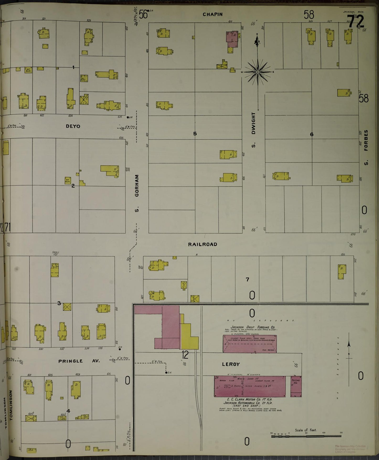 Sanborn Fire Insurance Map from Jackson, Jackson County, Michigan (1907), Sheet #0072 - Complete Map Set gallery image, historic Sanborn map, vintage wall art, Michigan Michigan