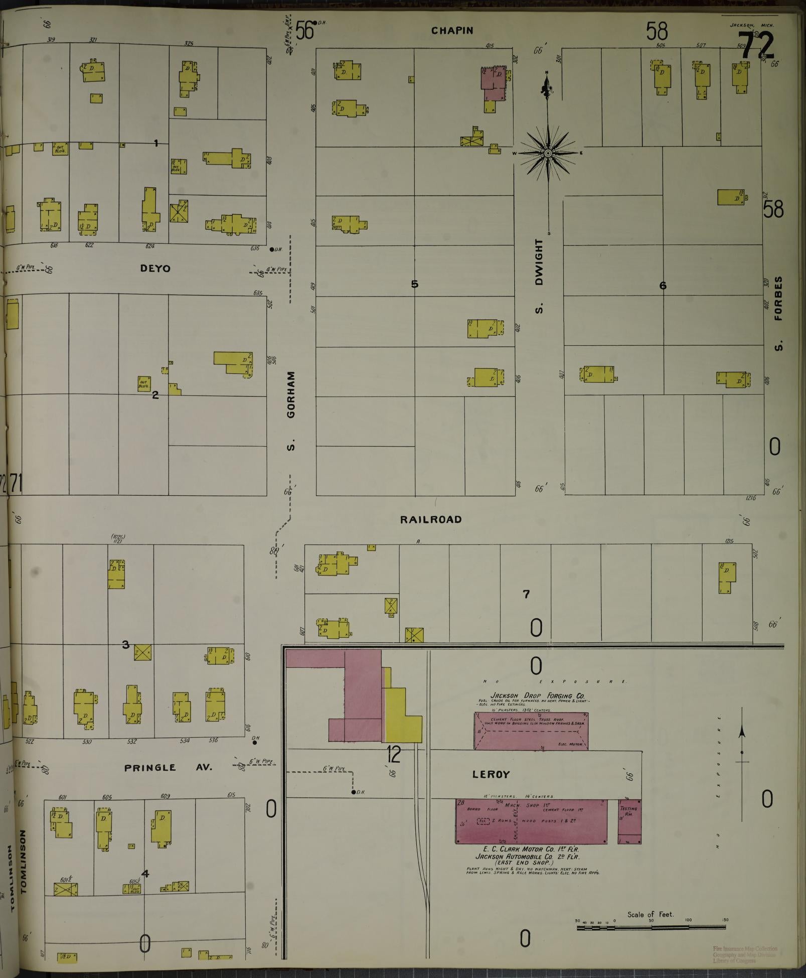 Sanborn Fire Insurance Map from Jackson, Jackson County, Michigan (1907), Sheet #0072 - Complete Map Set gallery image, historic Sanborn map, vintage wall art, Michigan Michigan
