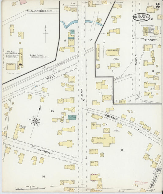 Sanborn Fire Insurance Map from Randolph, Norfolk County, Massachusetts (1892), Sheet #0002 - Historic Sanborn Fire Insurance Map Print, vintage old map wall art, antique decor, genealogy gift, Massachusetts Massachusetts map