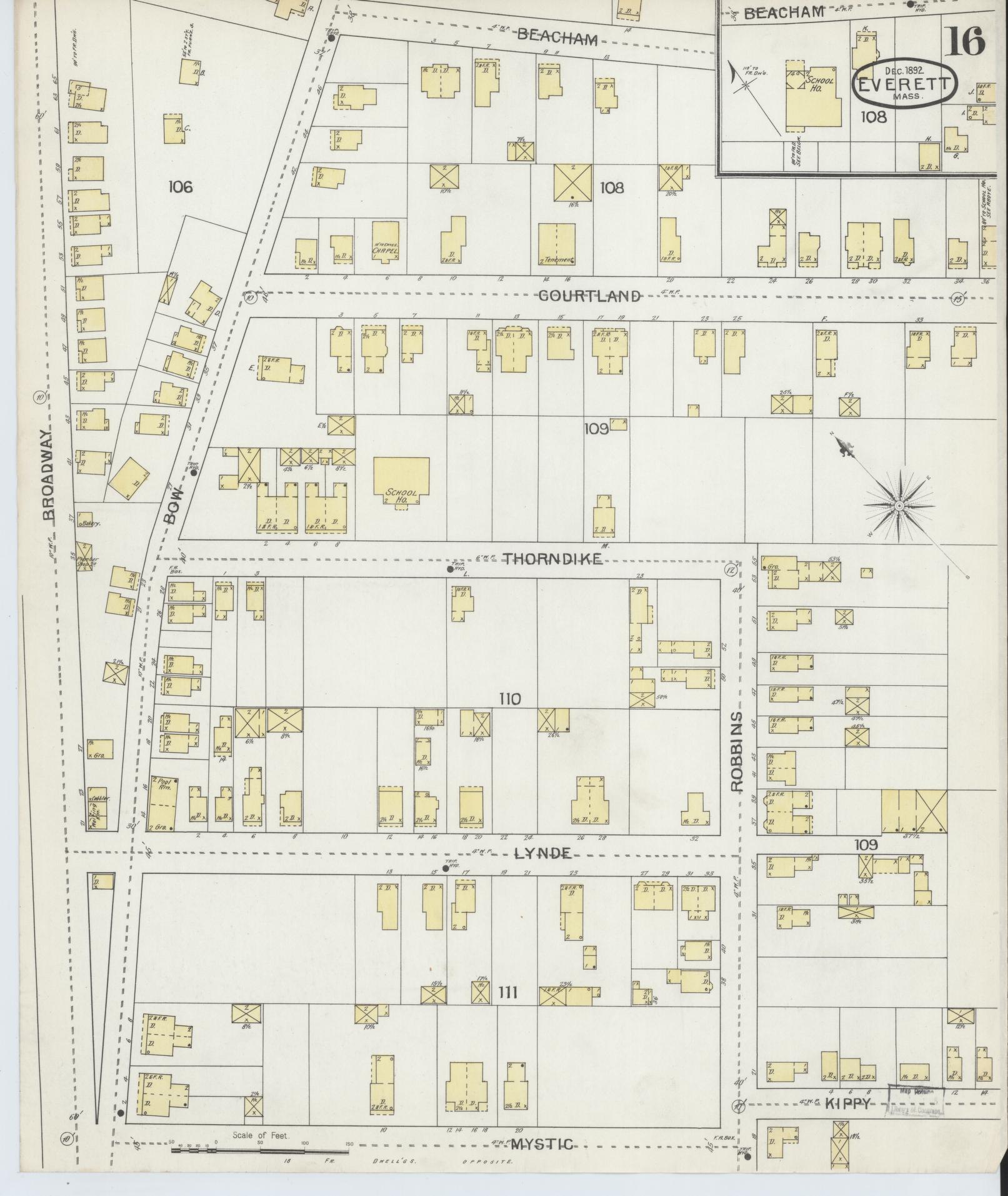 Sanborn Fire Insurance Map from Everett, Middlesex County, Massachusetts (1892), Sheet #0016 - Historic Sanborn Fire Insurance Map Print, vintage old map wall art, antique decor, genealogy gift, Massachusetts Massachusetts map