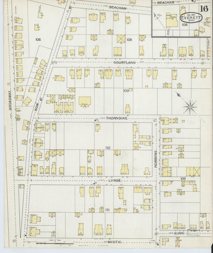 Sanborn Fire Insurance Map from Everett, Middlesex County, Massachusetts (1892), Sheet #0016 - Historic Sanborn Fire Insurance Map Print, vintage old map wall art, antique decor, genealogy gift, Massachusetts Massachusetts map