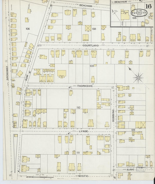 Sanborn Fire Insurance Map from Everett, Middlesex County, Massachusetts (1892), Sheet #0016 - Historic Sanborn Fire Insurance Map Print, vintage old map wall art, antique decor, genealogy gift, Massachusetts Massachusetts map