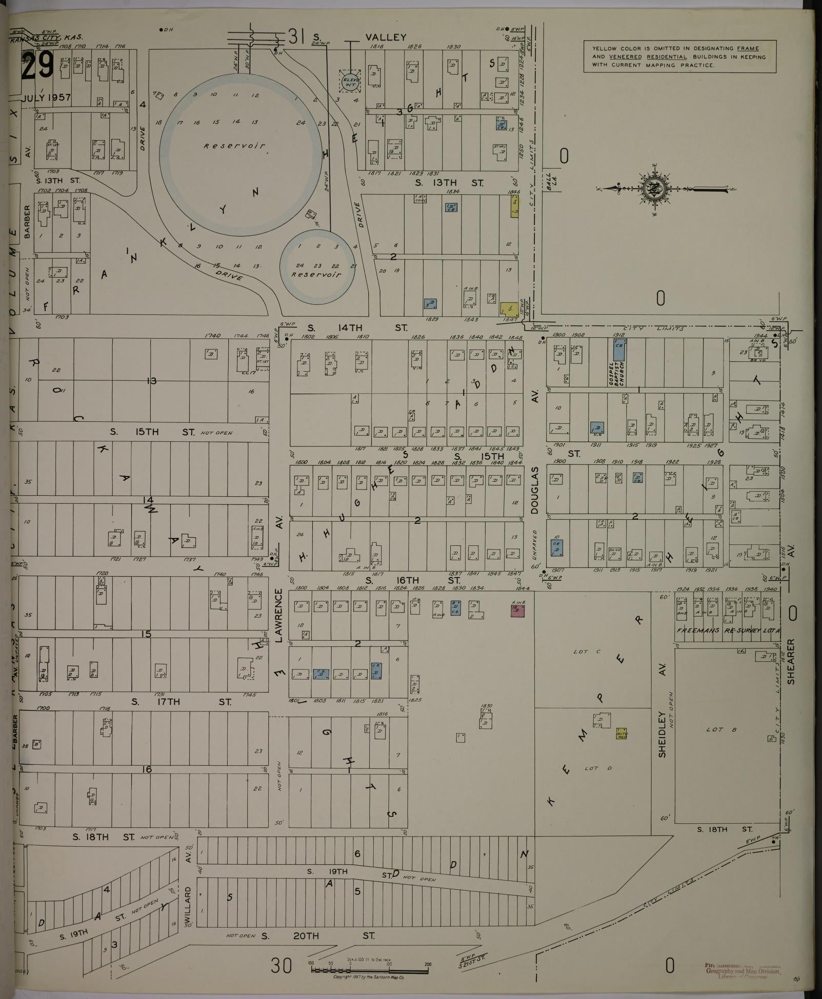 Sanborn Fire Insurance Map from Kansas City, Wyandotte County, Kansas (1957), Sheet #0029 - Complete Map Set gallery image, historic Sanborn map, vintage wall art, Kansas Kansas