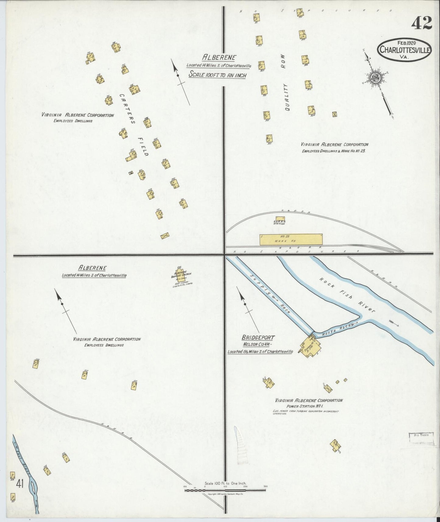 Sanborn Fire Insurance Map from Charlottesville, Independent Cities, Virginia (1920), Sheet #0042 - Complete Map Set gallery image, historic Sanborn map, vintage wall art, Virginia Virginia