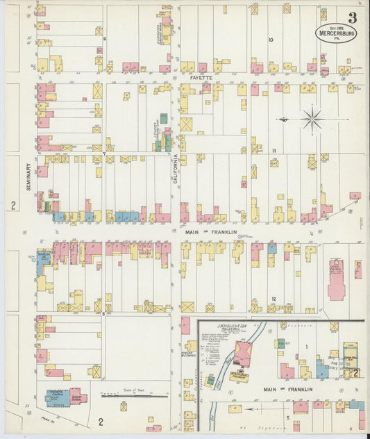 Sanborn Fire Insurance Map from Mercersburg, Franklin County, Pennsylvania (1902), Sheet #0003 - Historic Sanborn Fire Insurance Map Print, vintage old map wall art, antique decor, genealogy gift, Pennsylvania Pennsylvania map