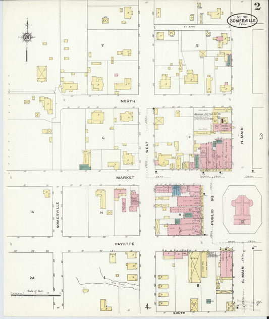 Sanborn Fire Insurance Map from Somerville, Fayette County, Tennessee (1909), Sheet #0002 - Historic Sanborn Fire Insurance Map Print, vintage old map wall art, antique decor, genealogy gift, Tennessee Tennessee map