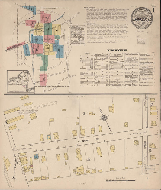 Sanborn Fire Insurance Map from Monticello, Sullivan County, New York (1921), Sheet #0001 - Complete Map Set gallery image, historic Sanborn map, vintage wall art, New York New York