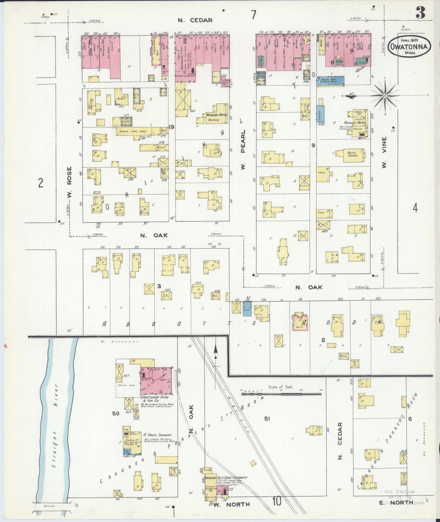 Sanborn Fire Insurance Map from Owatonna, Steele County, Minnesota (1909), Sheet #0003 - Complete Map Set gallery image, historic Sanborn map, vintage wall art, Minnesota Minnesota