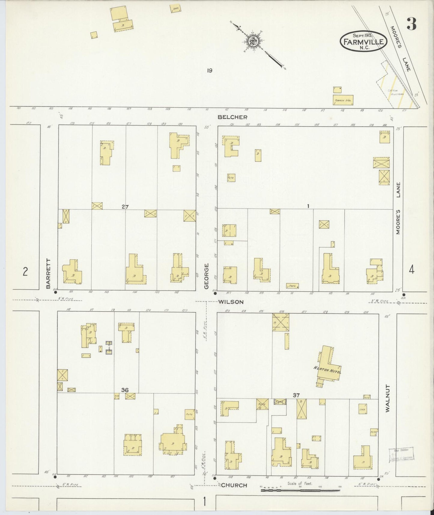 Sanborn Fire Insurance Map from Farmville, Pitt County, North Carolina (1915), Sheet #0003 - Complete Map Set gallery image, historic Sanborn map, vintage wall art, North Carolina North Carolina