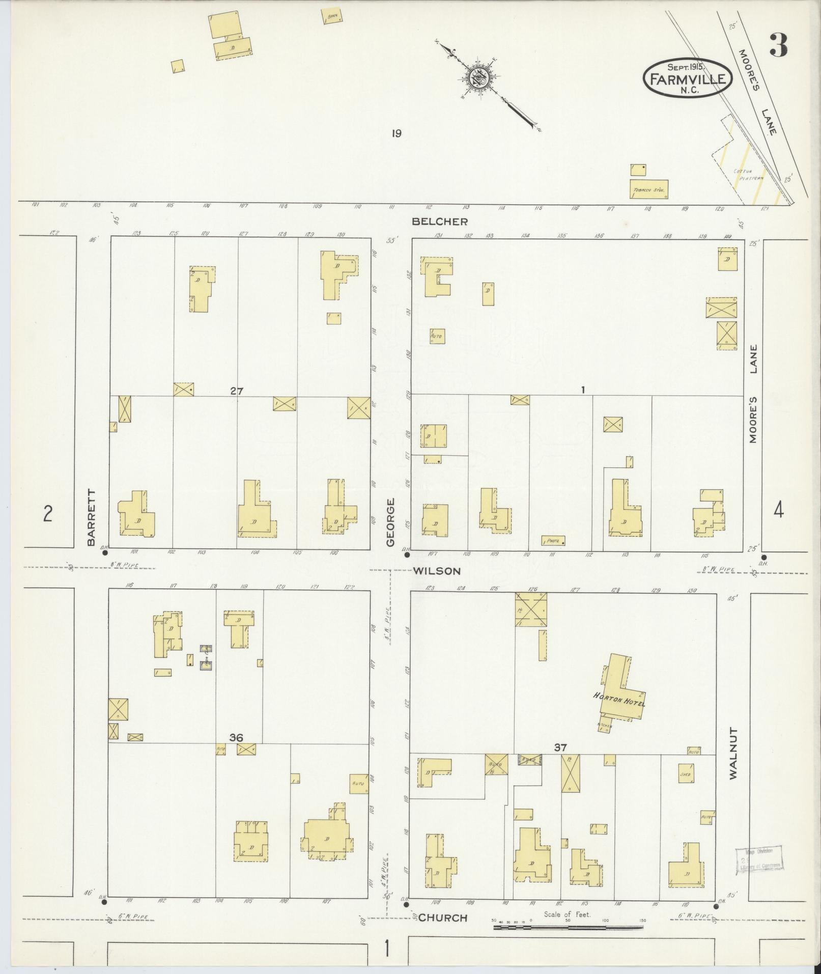 Sanborn Fire Insurance Map from Farmville, Pitt County, North Carolina (1915), Sheet #0003 - Complete Map Set gallery image, historic Sanborn map, vintage wall art, North Carolina North Carolina