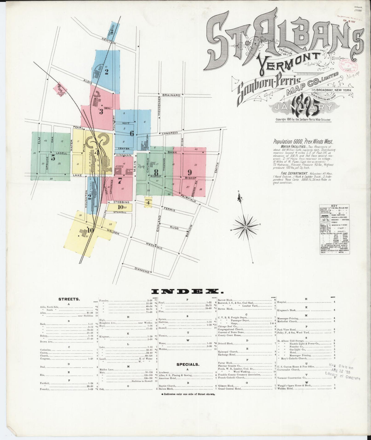 Sanborn Fire Insurance Map from Saint Albans, Franklin County, Vermont (1895), Sheet #0001 - Historic Sanborn Fire Insurance Map Print, vintage old map wall art, antique decor, genealogy gift, Vermont Vermont map