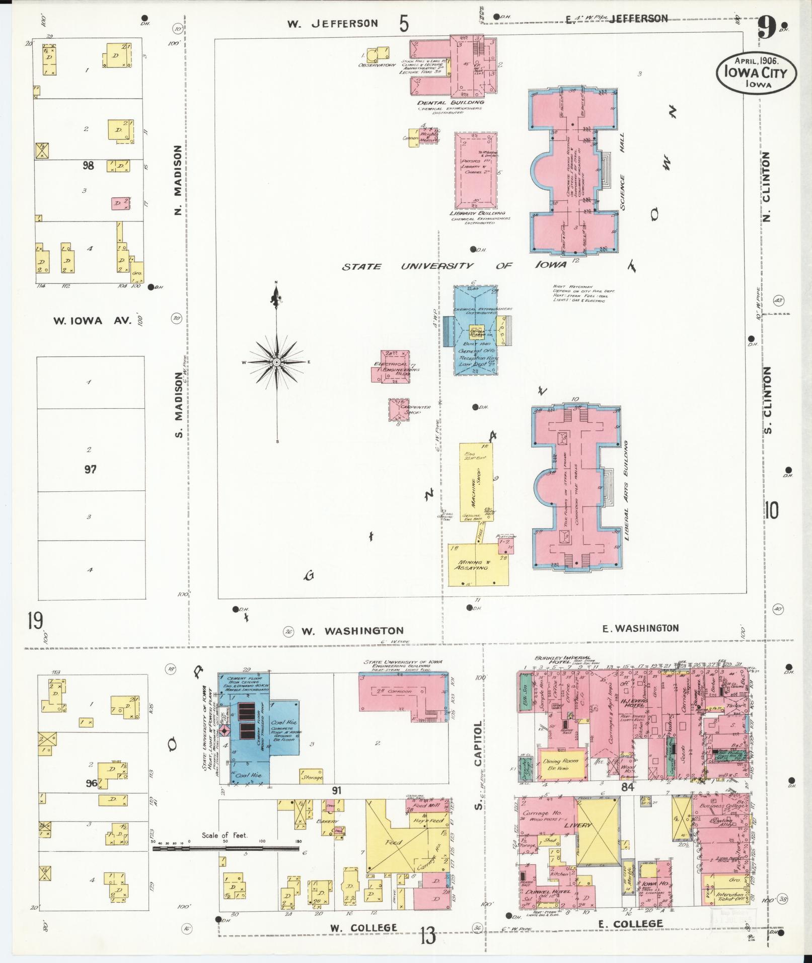 Sanborn Fire Insurance Map from Iowa City, Johnson County, Iowa (1906), Sheet #0009 - Historic Sanborn Fire Insurance Map Print, vintage old map wall art